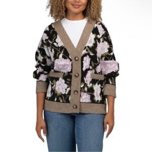 Floral Knit Cardigan with Button Closure